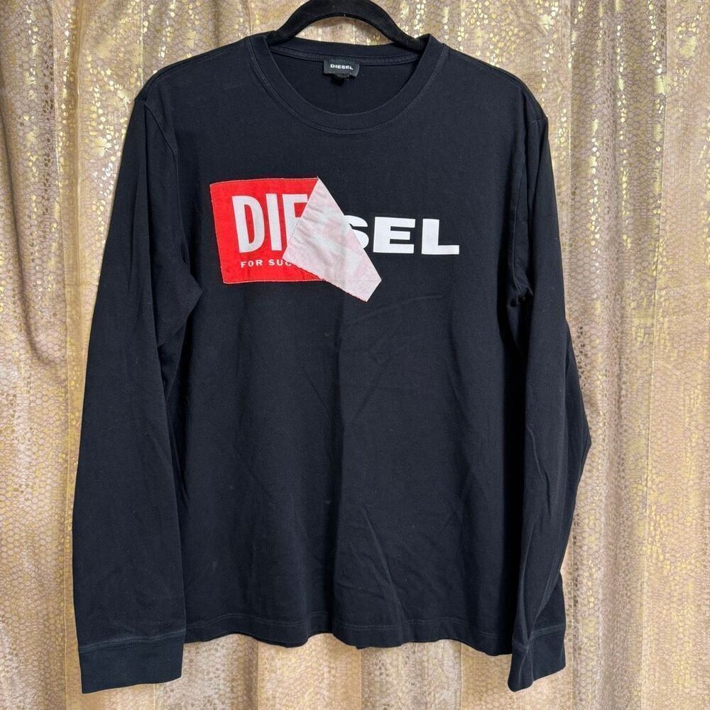 DIESEL Red Black Long Sleeve Men's Peel Off Logo Slim T Shirt XL